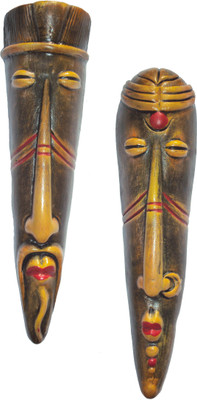 

Hand Artz Terracotta Handmade Wall Hanging Home Decorative Tribal King Queen Mask Decorative Showpiece - 28 cm(Terracotta, Multicolor)