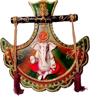 10% OFF on Megifting Traditional Fan Shaped Ganesha-Wall Hanging-Size Medium (GRN) Decorative Showpiece - 36 cm(Polyresin, Multicolor)