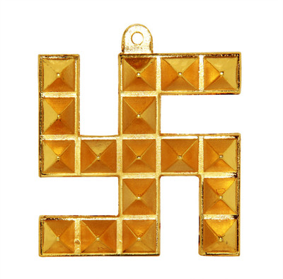 

vashoppee Vastu / Feng Shui / Astdhatu Big Swastik Pyramid Decorative Showpiece - 8.5 cm(Alloy, Gold)