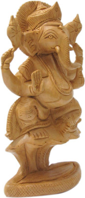 

Creative Handicraft Ganesha Fine Carved Lord Gift Decorative Showpiece - 20 cm(Wooden, Yellow)