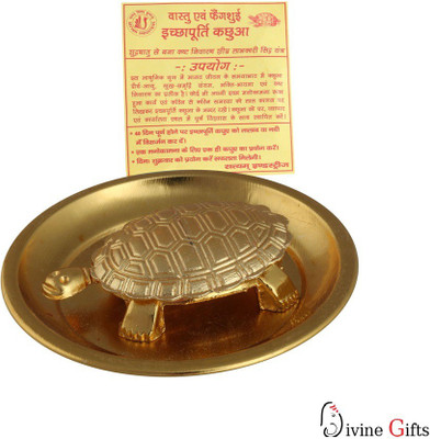 Divine Gifts & Artificial Jewellery TORTOISE COPPER WITH PLATE Decorative Showpiece  -  6.5 cm(Brass, Gold)