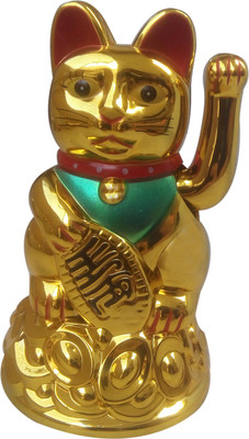 

Ehatti Feng Shui Hand Waving Cat for Business Decorative Showpiece - 11 cm(Plastic, Gold)