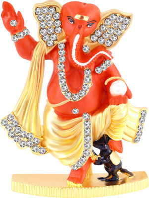 

Kulin Dancing Ganesh | Ganpati | Lord Ganesha Idol - Statue Gift item Decorative Showpiece - 5.3 cm(Gold Plated, Orange)
