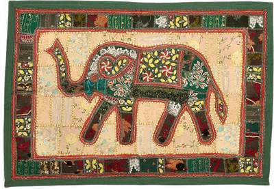 

Shree Sai Handicraft Home Decorative Applique Rich Embroidery Elephant Wall Hanging Decorative Showpiece - 3 cm(Cotton, Green)