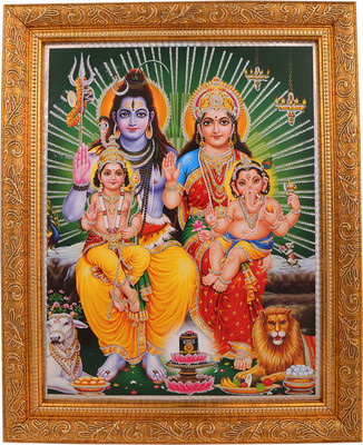 

BM Traders Silver Zari Work Photo Of Shiv Family In Golden Frame Decorative Showpiece - 35.56 cm(Wooden, Multicolor)