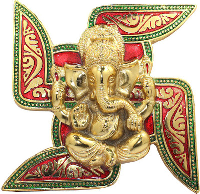 

Soujanya Swastik Ganesh Decorative Showpiece - 18 cm(Aluminium, Multicolor)