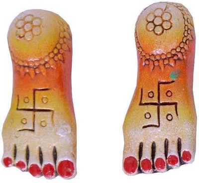 

Indigo Creativs Handcrafted Terracotta Auspicious Lakshmi Paduka Pair for Diwali Puja Decorative Showpiece - 9 cm(Earthenware, Multicolor)