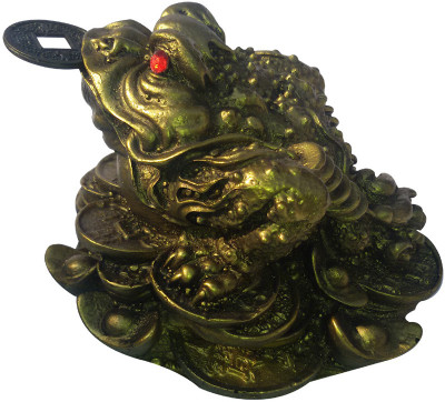 

Shubh Store feng shui three legged frogg with coin for wealth and happiness Showpiece - 8 cm Decorative Showpiece - 9 cm(Polyresin, Brown)