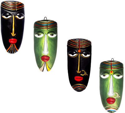 

Hand Artz Terracotta Handmade Home Decorative Village Couple Mask Wall Hanging Combo Decorative Showpiece - 26 cm(Terracotta, Multicolor)