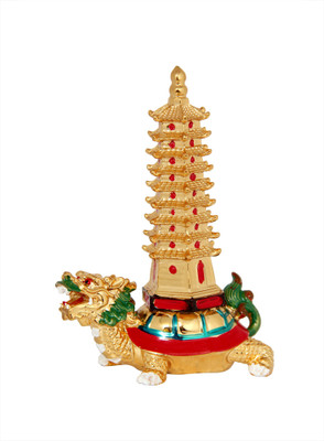 

Vashoppee Vastu / Feng Shui / Education Tower On Dragon Tortoise For Success And Happyness Decorative Showpiece - 17 cm(Polyresin, Gold)