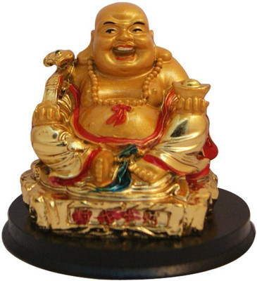 

Ripe India Feng Shui Laughing Buddha with Ingot Decorative Showpiece - 7 cm(Porcelain, Gold)