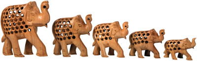 

Craft Trade Designer Wooden Elephant Family Set Decorative Showpiece - 11 cm(Wooden, Brown)
