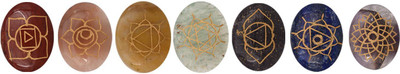 

The Crystal Jewel Chakra Cabochons with hand carved Chakra symbols Decorative Showpiece - 3 cm(Crystal, Multicolor)