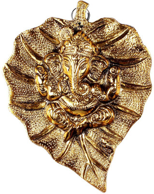 

Ziyana Ganesha on a Leaf Decorative Showpiece - 18 cm(Alloy, Gold)