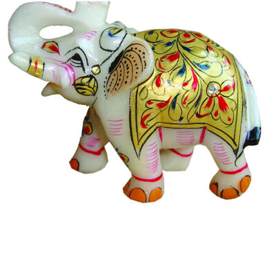 

Haveli Arts Marble Elephant Decorative Showpiece - 10 cm(Stoneware, Multicolor)