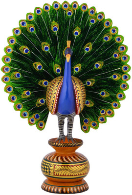 

shivika enterprises wooden dancing peacock with multicolour Decorative Showpiece - 25 cm(Wooden, Multicolor)