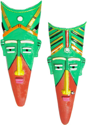 

Hand Artz Terracotta Wall Hanging Tribal King Queen Mask Combo Decorative Showpiece - 30 cm(Terracotta, Multicolor)