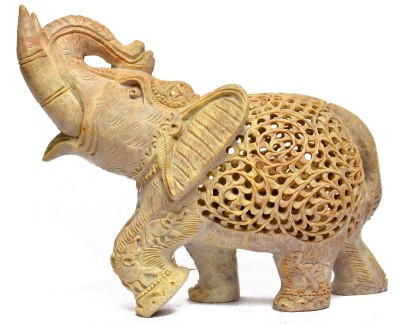 

Artist Haat Natural Soapstone Elephant Sculpture Hand Carved Jali Decorative Showpiece - 15 cm(Stoneware, Beige)