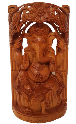 

DivineCrafts Wooden Carved Ganesha Idol Statue Decorative Showpiece - 21 cm(Wooden, Brown)