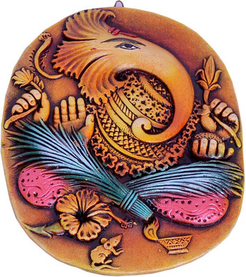 

Indigo Creativs Handcrafted Beautiful Terracotta Contemporary Designer Lord Ganesha Door / Wall Hanging Diwali Puja Decoration Decorative Showpiece - 23 cm(Earthenware, Multicolor)