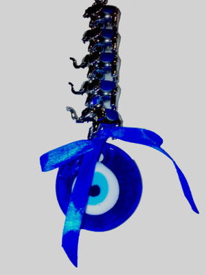 

Anjalika Evil Eye Protection With 5 Elephants Decorative Showpiece - 20 cm(Stoneware, Blue)
