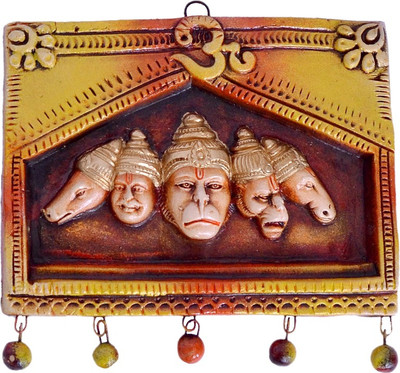 

Indigo Creativs Handcrafted Beautiful Terracotta Panchmukhi Lord Hanuman Protective Door / Wall Hanging Diwali Puja Decoration Decorative Showpiece - 18 cm(Earthenware, Multicolor)