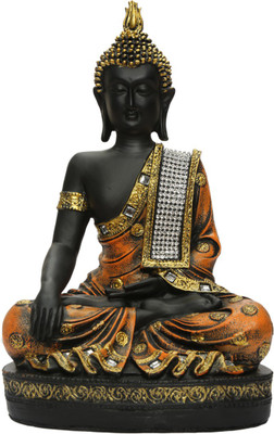 

Heeran Art Religious Idol of Lord Gautama Buddha Statue Decorative Showpiece - 30 cm(Polyresin, Black, Orange)