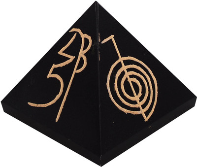 

The Mind And Body Store Black Agate Pyramid with Reiki Symbols Decorative Showpiece - 5 cm(Stoneware, Black)