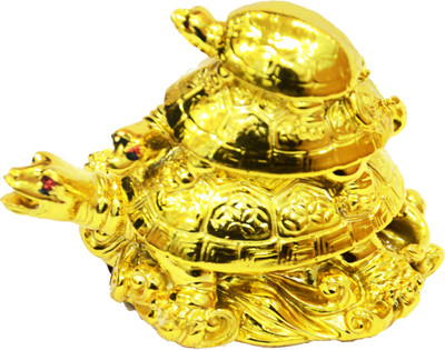 

Anjalika Three Tiered Feng Shui Tortoises Gold Decorative Showpiece - 8 cm(Polyresin, Gold)