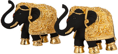 

Siri Creations Elephants Idols Foil and Enamel Decorative Showpiece - 7 cm(Gold Plated, Black, Gold)