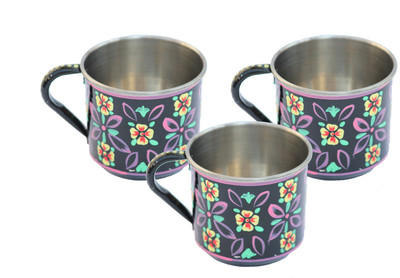 

eCraftIndia Handpainted Decorative Stainless Steel Mug(180 ml, Pack of 3), Multicolor