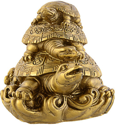 

JaipurCrafts Decorative Vaastu Three Tortoise Decorative Showpiece - 8 cm(Polyresin, Gold)