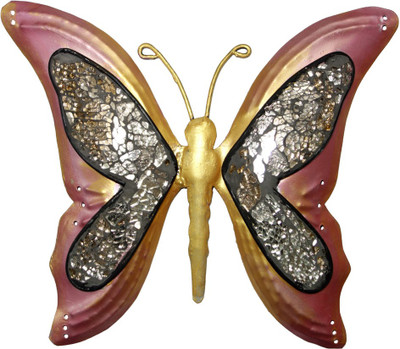 

Lal Haveli Ethnic Handicraft Wall Décor Iron Butterfly Wall Sculpture Decorative Showpiece - 10 cm(Iron, Pink)