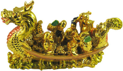 

7 Ocean Feng Shui Eight Immortals Dragon Boat Decorative Showpiece - 13 cm(Polyresin, Gold)