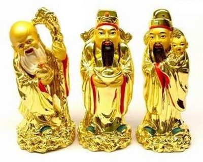 

ShubhBhakti Feng Shui 3 Gods-Fuk Suk Lau Decorative Showpiece - 11 cm(Polyresin, Yellow)