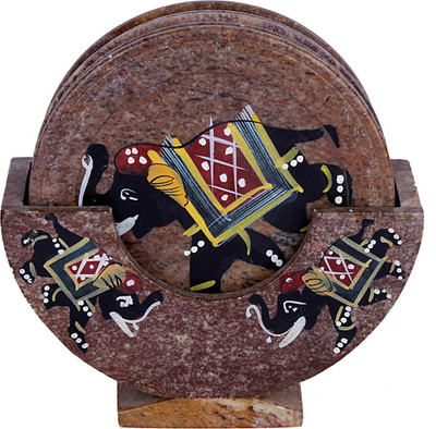 

Lord Krishna Handicrafts Marble Elephant Carved Tea Coaster Decorative Showpiece - 10 cm(Stoneware, Brown)