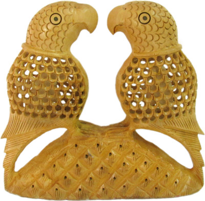 

Creative Beautiful Wooden Carved Parrot Pair Handicraft Gift Decorative Showpiece - 15 cm(Wooden, Yellow)