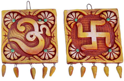 

Indigo Creativs Handcrafted Terracotta Shubh Swastika and OM Auspicious Door/ Entrance / Wall Hanging Diwali Puja Decoration Decorative Showpiece - 12 cm(Earthenware, Multicolor)