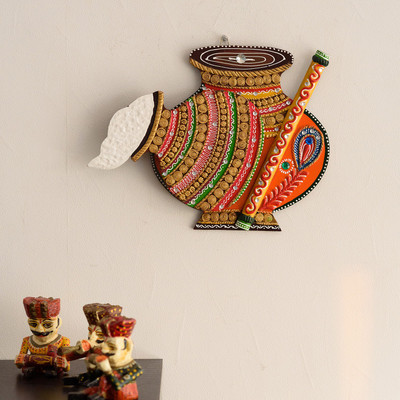 eCraftIndia Makhan Matki Shape Papier-Mache Wall Hanging Decorative Showpiece - 29 cm(Wood, Paper Mache, Yellow)