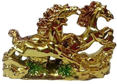

Ripe India Three Running Horses fOR Victory, Fame And Luck ( GOLDEN COLOUR ) Decorative Showpiece - 10 cm(Polyresin, Gold)