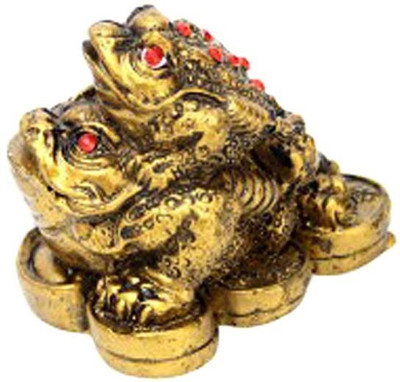 ANJALIKA Feng Shui Double Money Frog Decorative Showpiece  -  7 cm(Polyresin, Copper)