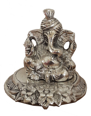 

DivineCrafts White Metal Lord Sitting Ganesha Decorative Showpiece - 12 cm(Silver Finish, Silver)