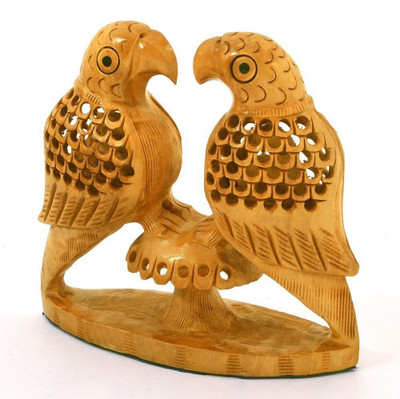 

Creative Handicraft Fine Carved Wood Parrot Pair Gift Decorative Showpiece - 8 cm(Wooden, Brown)