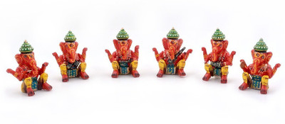 

Creative Handicraft Lord Ganesha Playing Music Set Decorative Showpiece - 5 cm(Wooden, Brown)