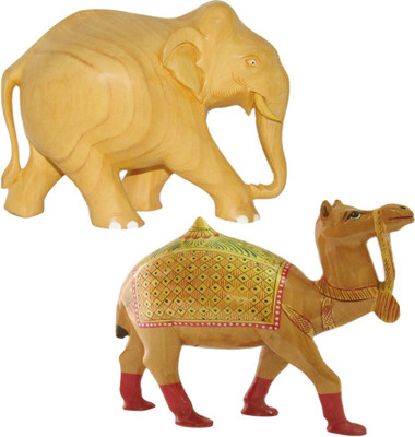 

Shree Sai Handicraft Elephant Combo Gift Decorative Showpiece - 15 cm(Wooden, Yellow)