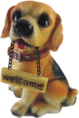 

Amazin Welcome Dog Decorative Showpiece - 12 cm(Polyresin, Yellow)