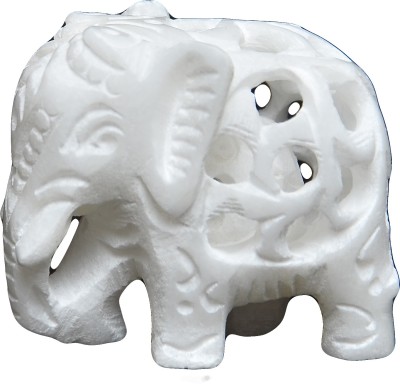 Artist Haat White Marble Elephant Sculpture Hand Carved Decorative Showpiece  -  6 cm(Stone, White)