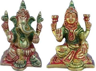29% OFF on aakrati Lakshmi and Ganesha Pair of Brass Metal Decorative Showpiece - 8 cm(Brass, Yellow)