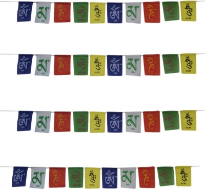 Shubh Store Tibetan Buddhist OM MANI PADME HUM Prayer Flag Combo of 4 flags Decorative Showpiece  -  10 cm(Silver, Gold)