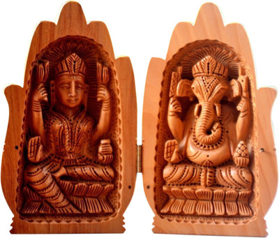 

Collectible India Wooden Lakshmi Ganesh Statue Lucky Palm Idol Decorative Showpiece - 15 cm(Wooden, Brown)